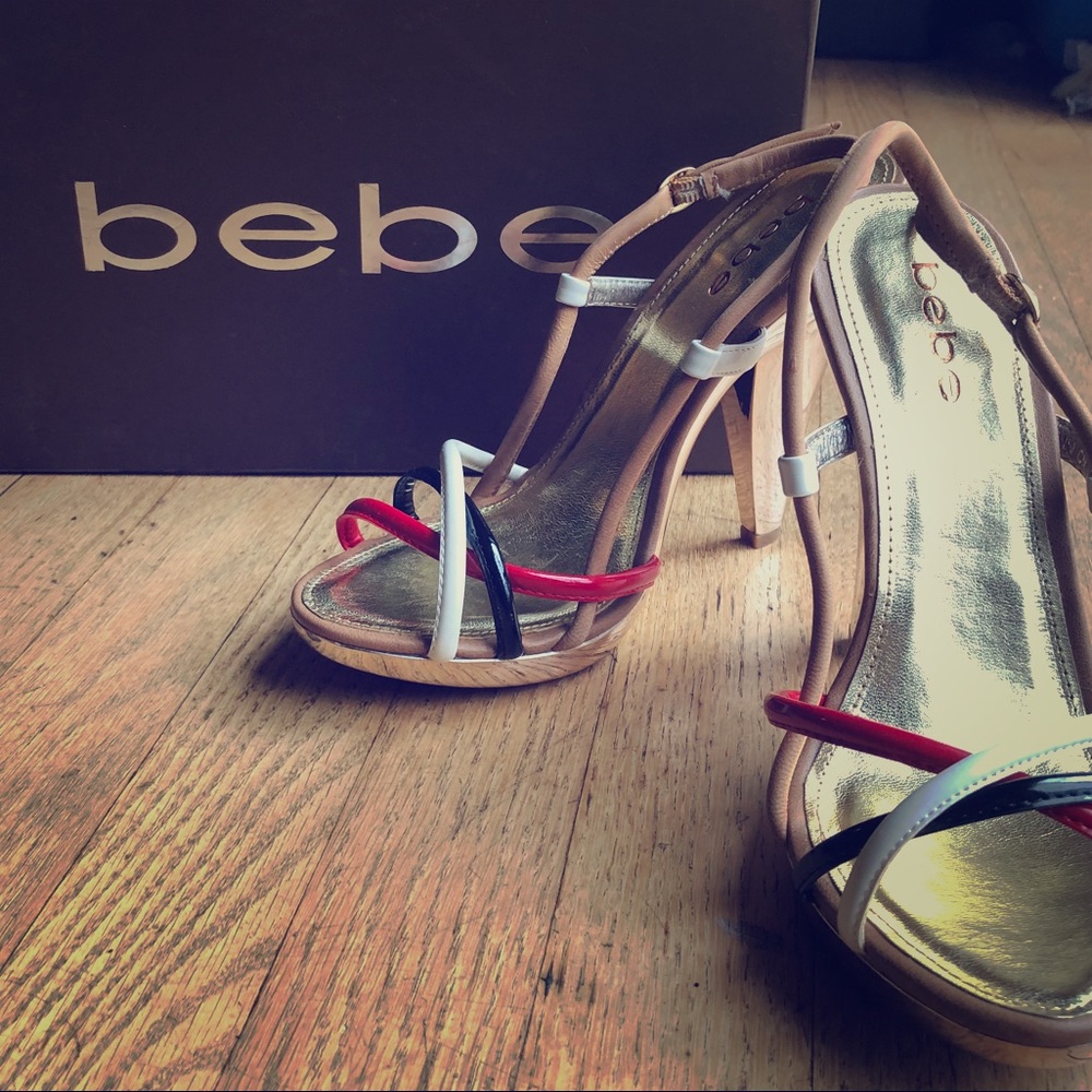 Bebe Lizzette Strap Sandals-Gold Red Combo